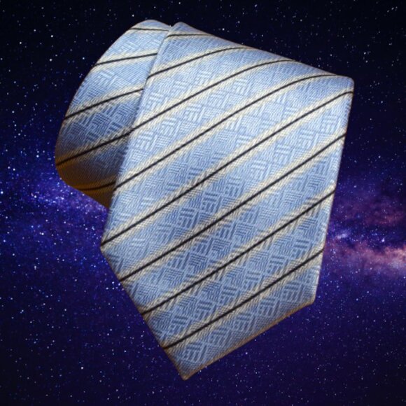 $450 Brioni Baby Blue White Regimental Geometric Silk Tie Handmade in Italy - Picture 14 of 16